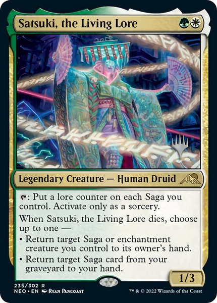 Satsuki, the Living Lore trading card from Promo Pack: Kamigawa: Neon Dynasty Satsuki, the Living Lore - Promo Pack: Kamigawa: Neon Dynasty Magic: The Gathering trading card