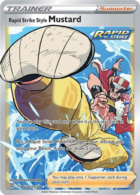 Rapid Strike Style Mustard trading card from SWSH09: Brilliant Stars Trainer Gallery Rapid Strike Style Mustard - SWSH09: Brilliant Stars Trainer Gallery Pokémon trading card