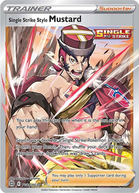 Single Strike Style Mustard trading card from SWSH09: Brilliant Stars Trainer Gallery Single Strike Style Mustard - SWSH09: Brilliant Stars Trainer Gallery Pokémon trading card