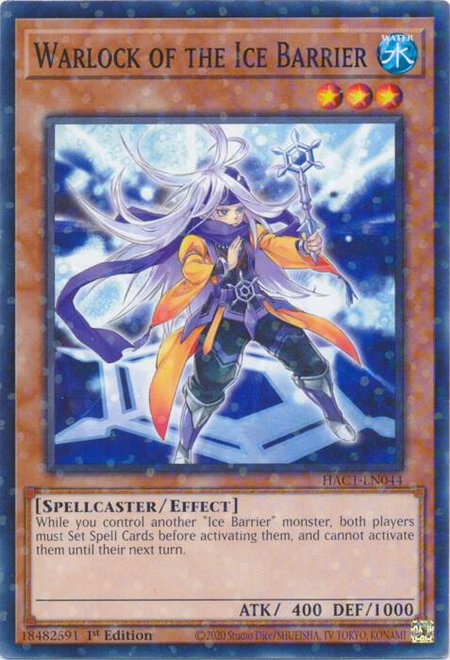 Warlock of the Ice Barrier (Duel Terminal) trading card from Hidden Arsenal: Chapter 1 Warlock of the Ice Barrier (Duel Terminal) - Hidden Arsenal: Chapter 1 YuGiOh trading card