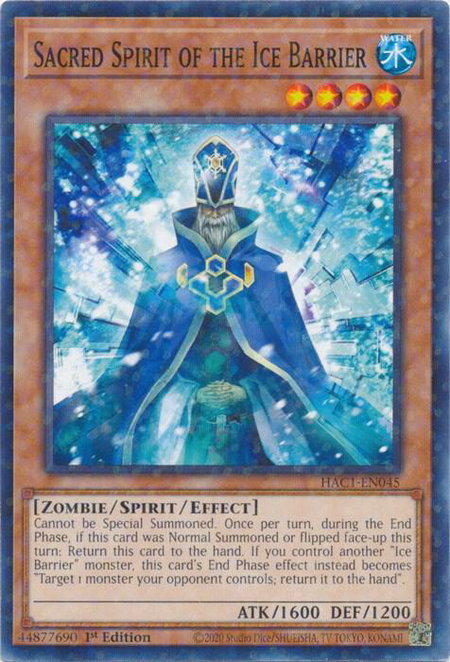 Sacred Spirit of the Ice Barrier (Duel Terminal) trading card from Hidden Arsenal: Chapter 1 Sacred Spirit of the Ice Barrier (Duel Terminal) - Hidden Arsenal: Chapter 1 YuGiOh trading card