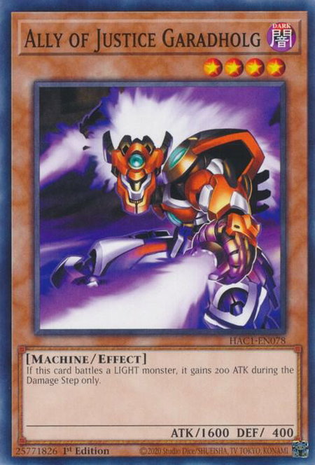 Ally of Justice Garadholg - Hidden Arsenal: Chapter 1 YuGiOh trading card