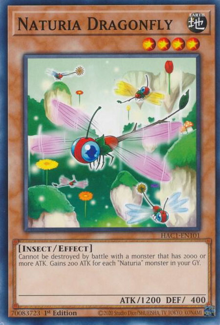 Naturia Dragonfly trading card from Hidden Arsenal: Chapter 1 Naturia Dragonfly - Hidden Arsenal: Chapter 1 YuGiOh trading card
