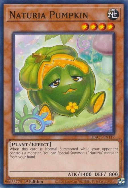 Naturia Pumpkin trading card from Hidden Arsenal: Chapter 1 Naturia Pumpkin - Hidden Arsenal: Chapter 1 YuGiOh trading card