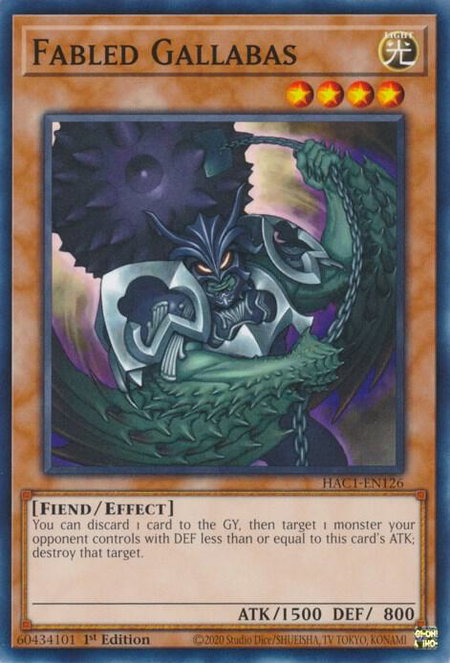Fabled Gallabas - Hidden Arsenal: Chapter 1 YuGiOh trading card