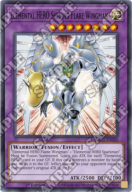 Elemental HERO Shining Flare Wingman trading card from Hidden Arsenal: Chapter 1 Elemental HERO Shining Flare Wingman - Hidden Arsenal: Chapter 1 YuGiOh trading card
