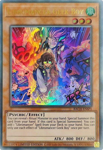 Libromancer Geek Boy (Premier Edition) trading card from Battle of Chaos Libromancer Geek Boy (Premier Edition) - Battle of Chaos YuGiOh trading card
