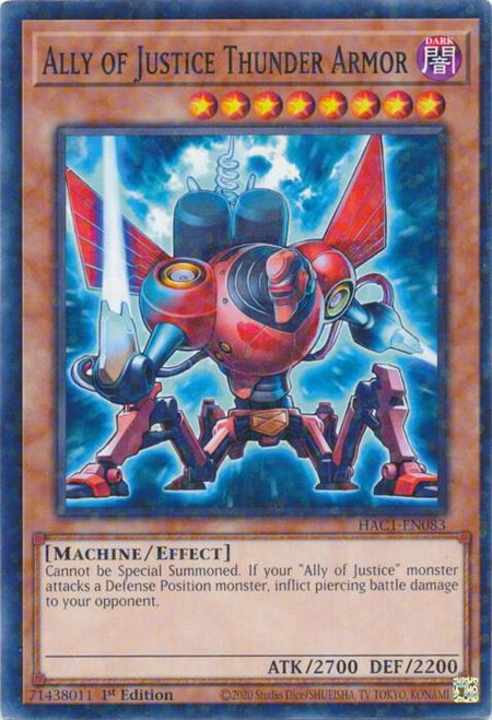 Ally of Justice Thunder Armor (Duel Terminal) - Hidden Arsenal: Chapter 1 YuGiOh trading card