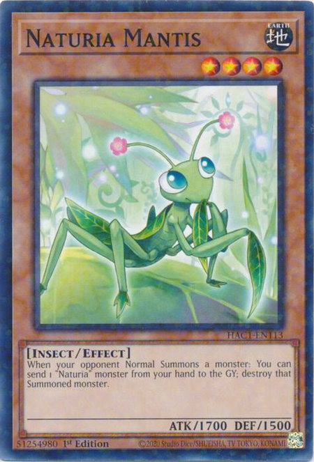Naturia Mantis (Duel Terminal) trading card from Hidden Arsenal: Chapter 1 Naturia Mantis (Duel Terminal) - Hidden Arsenal: Chapter 1 YuGiOh trading card