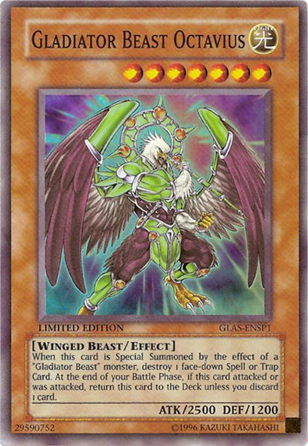 Gladiator Beast Octavius trading card from Sneak Preview Series 3 Gladiator Beast Octavius - Sneak Preview Series 3 YuGiOh trading card