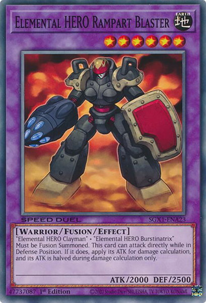 Elemental HERO Rampart Blaster trading card from Speed Duel GX: Duel Academy Box Elemental HERO Rampart Blaster - Speed Duel GX: Duel Academy Box YuGiOh trading card