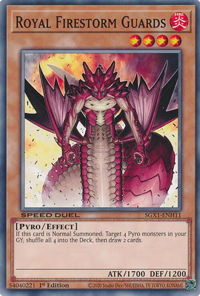 Royal Firestorm Guards trading card from Speed Duel GX: Duel Academy Box Royal Firestorm Guards - Speed Duel GX: Duel Academy Box YuGiOh trading card