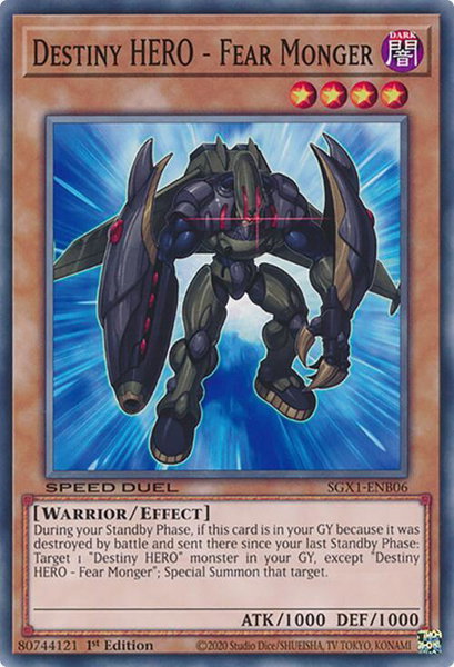 Destiny HERO - Fear Monger trading card from Speed Duel GX: Duel Academy Box Destiny HERO - Fear Monger - Speed Duel GX: Duel Academy Box YuGiOh trading card