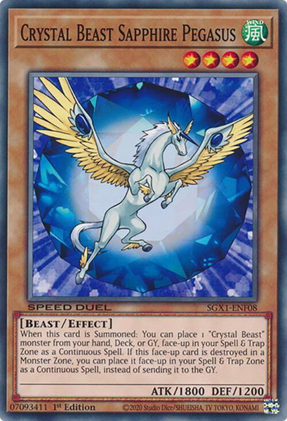 Crystal Beast Sapphire Pegasus trading card from Speed Duel GX: Duel Academy Box Crystal Beast Sapphire Pegasus - Speed Duel GX: Duel Academy Box YuGiOh trading card
