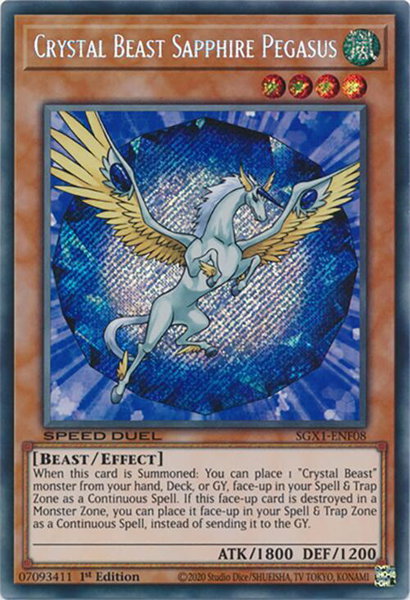 Crystal Beast Sapphire Pegasus (Secret Rare) trading card from Speed Duel GX: Duel Academy Box Crystal Beast Sapphire Pegasus (Secret Rare) - Speed Duel GX: Duel Academy Box YuGiOh trading card