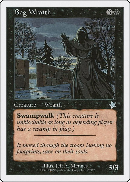 Bog Wraith trading card from Starter 1999 Bog Wraith - Starter 1999 Magic: The Gathering trading card