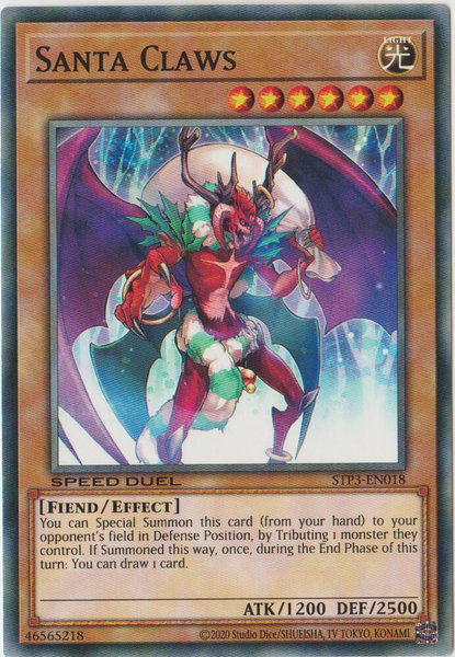 Santa Claws trading card from Speed Duel: Tournament Pack 3 Santa Claws - Speed Duel: Tournament Pack 3 YuGiOh trading card