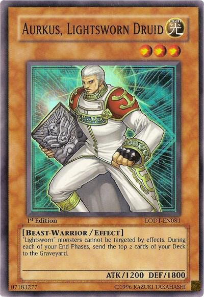 Aurkus, Lightsworn Druid trading card from Light of Destruction Aurkus, Lightsworn Druid - Light of Destruction YuGiOh trading card