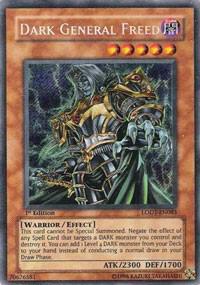 Dark General Freed trading card from Light of Destruction Dark General Freed - Light of Destruction YuGiOh trading card