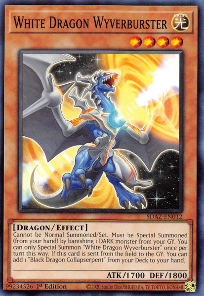 White Dragon Wyverburster trading card from Structure Deck: Albaz Strike White Dragon Wyverburster - Structure Deck: Albaz Strike YuGiOh trading card