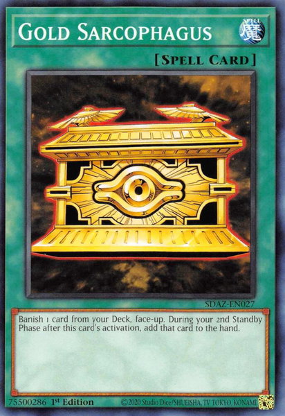 Gold Sarcophagus trading card from Structure Deck: Albaz Strike Gold Sarcophagus - Structure Deck: Albaz Strike YuGiOh trading card