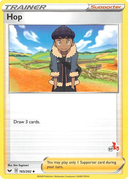 Hop - 165/202 (#57 Cinderace Stamped) trading card from Battle Academy 2022 Hop - 165/202 (#57 Cinderace Stamped) - Battle Academy 2022 Pokémon trading card