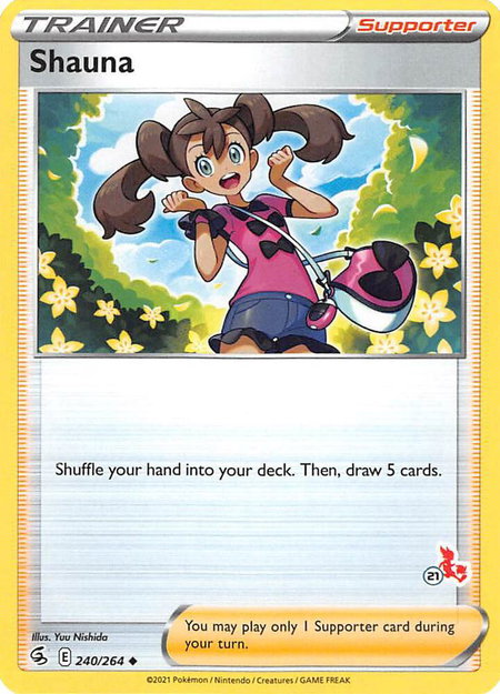 Shauna - 240/264 (#21 Cinderace Stamped) trading card from Battle Academy 2022 Shauna - 240/264 (#21 Cinderace Stamped) - Battle Academy 2022 Pokémon trading card
