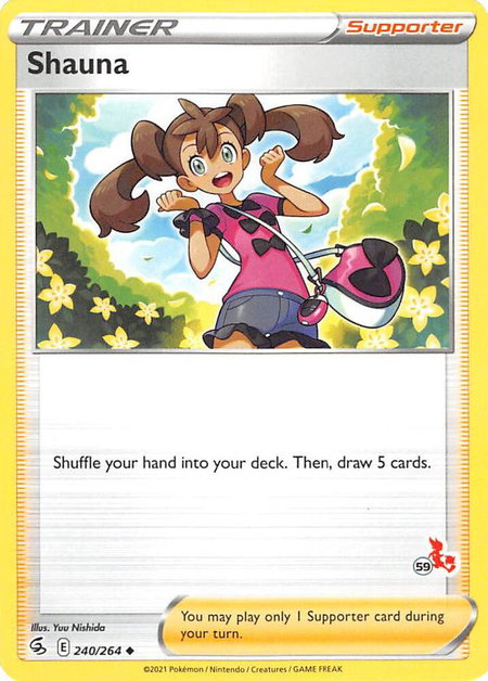 Shauna - 240/264 (#59 Cinderace Stamped) trading card from Battle Academy 2022 Shauna - 240/264 (#59 Cinderace Stamped) - Battle Academy 2022 Pokémon trading card