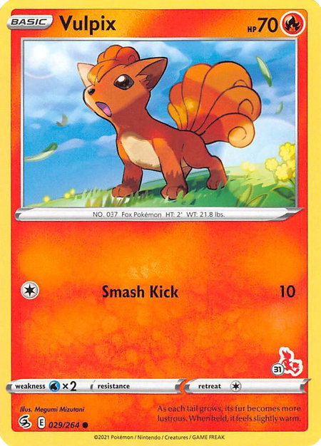 Vulpix - 029/264 (#31 Cinderace Stamped) trading card from Battle Academy 2022 Vulpix - 029/264 (#31 Cinderace Stamped) - Battle Academy 2022 Pokémon trading card