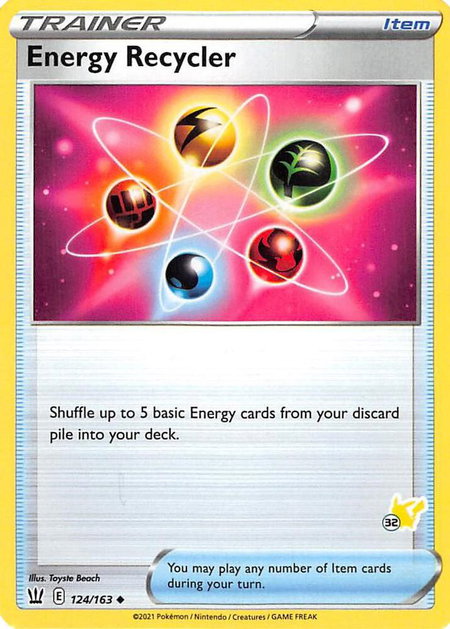 Energy Recycler - 124/163 (#32 Pikachu Stamped) trading card from Battle Academy 2022 Energy Recycler - 124/163 (#32 Pikachu Stamped) - Battle Academy 2022 Pokémon trading card