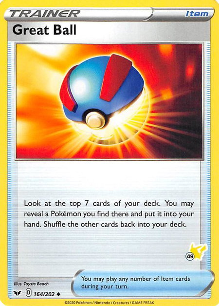 Great Ball - 164/202 (#49 Pikachu Stamped) trading card from Battle Academy 2022 Great Ball - 164/202 (#49 Pikachu Stamped) - Battle Academy 2022 Pokémon trading card
