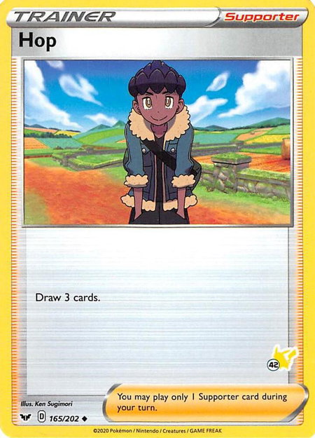 Hop - 165/202 (#42 Pikachu Stamped) trading card from Battle Academy 2022 Hop - 165/202 (#42 Pikachu Stamped) - Battle Academy 2022 Pokémon trading card