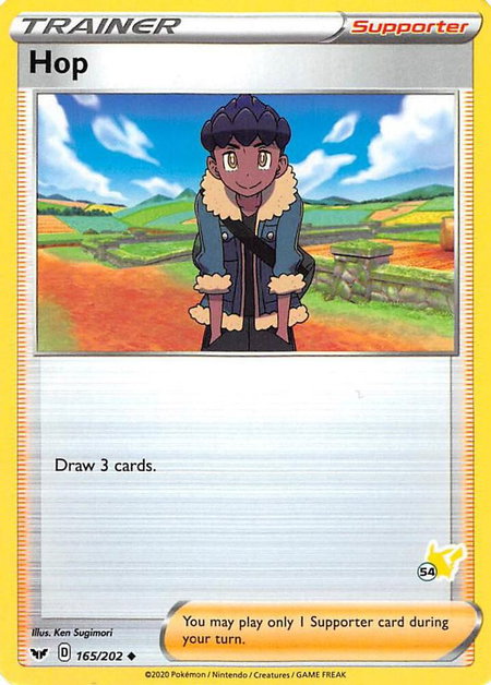 Hop - 165/202 (#54 Pikachu Stamped) trading card from Battle Academy 2022 Hop - 165/202 (#54 Pikachu Stamped) - Battle Academy 2022 Pokémon trading card
