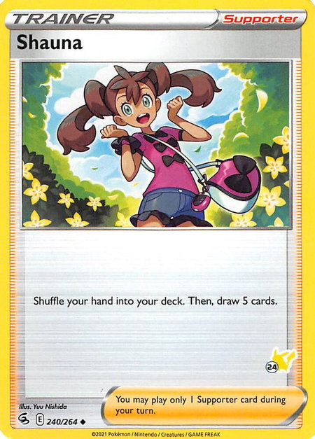 Shauna - 240/264 (#24 Pikachu Stamped) trading card from Battle Academy 2022 Shauna - 240/264 (#24 Pikachu Stamped) - Battle Academy 2022 Pokémon trading card