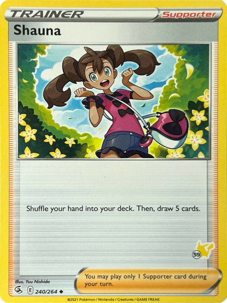 Shauna - 240/264 (#59 Pikachu Stamped) trading card from Battle Academy 2022 Shauna - 240/264 (#59 Pikachu Stamped) - Battle Academy 2022 Pokémon trading card