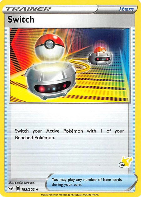 Switch - 183/202 (#36 Pikachu Stamped) trading card from Battle Academy 2022 Switch - 183/202 (#36 Pikachu Stamped) - Battle Academy 2022 Pokémon trading card