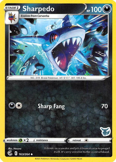 Sharpedo - 163/264 (Eevee Stamped) trading card from Battle Academy 2022 Sharpedo - 163/264 (Eevee Stamped) - Battle Academy 2022 Pokémon trading card
