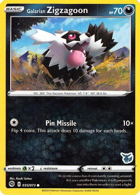 Galarian Zigzagoon - 035/073 (Eevee Stamped) trading card from Battle Academy 2022 Galarian Zigzagoon - 035/073 (Eevee Stamped) - Battle Academy 2022 Pokémon trading card