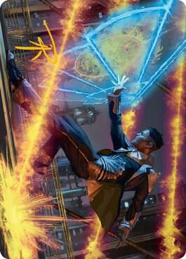 Wingshield Agent Art Card (Gold-Stamped Signature) trading card from Art Series: Streets of New Capenna Wingshield Agent Art Card (Gold-Stamped Signature) - Art Series: Streets of New Capenna Magic: The Gathering trading card