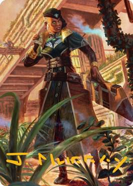 Vivien on the Hunt Art Card (Gold-Stamped Signature) trading card from Art Series: Streets of New Capenna Vivien on the Hunt Art Card (Gold-Stamped Signature) - Art Series: Streets of New Capenna Magic: The Gathering trading card