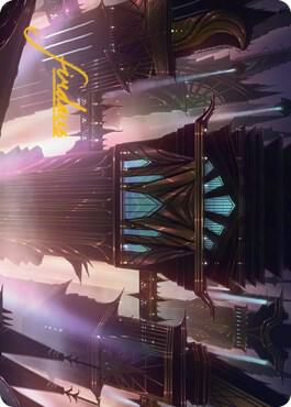 Skybridge Towers Art Card (Gold-Stamped Signature) trading card from Art Series: Streets of New Capenna Skybridge Towers Art Card (Gold-Stamped Signature) - Art Series: Streets of New Capenna Magic: The Gathering trading card