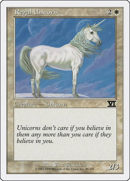 Regal Unicorn trading card from Classic Sixth Edition Regal Unicorn - Classic Sixth Edition Magic: The Gathering trading card