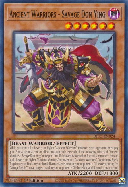 Ancient Warriors - Savage Don Ying trading card from Dimension Force Ancient Warriors - Savage Don Ying - Dimension Force YuGiOh trading card