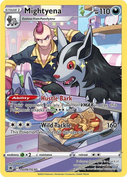 Mightyena trading card from SWSH10: Astral Radiance Trainer Gallery Mightyena - SWSH10: Astral Radiance Trainer Gallery Pokémon trading card