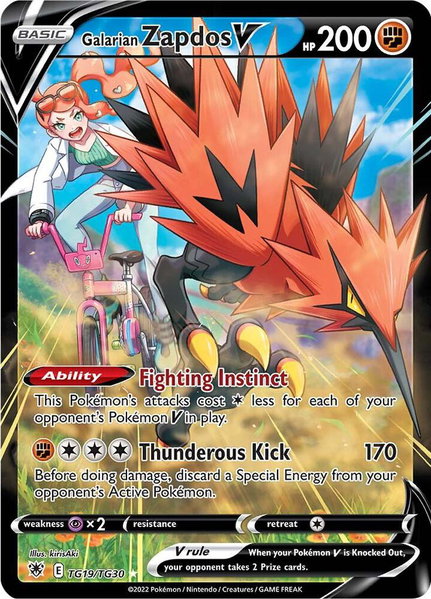 Galarian Zapdos V trading card from SWSH10: Astral Radiance Trainer Gallery Galarian Zapdos V - SWSH10: Astral Radiance Trainer Gallery Pokémon trading card