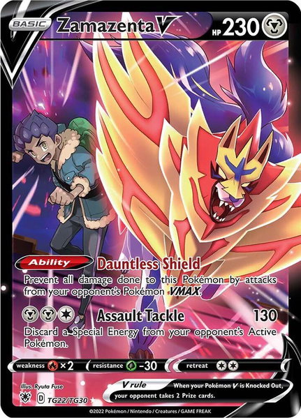 Zamazenta V trading card from SWSH10: Astral Radiance Trainer Gallery Zamazenta V - SWSH10: Astral Radiance Trainer Gallery Pokémon trading card