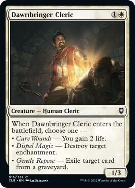 Dawnbringer Cleric trading card from Commander Legends: Battle for Baldur's Gate Dawnbringer Cleric - Commander Legends: Battle for Baldur's Gate Magic: The Gathering trading card