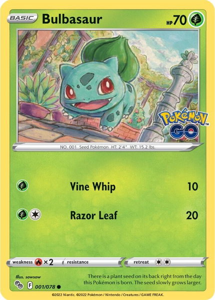 Bulbasaur trading card from Pokemon GO Bulbasaur - Pokemon GO Pokémon trading card