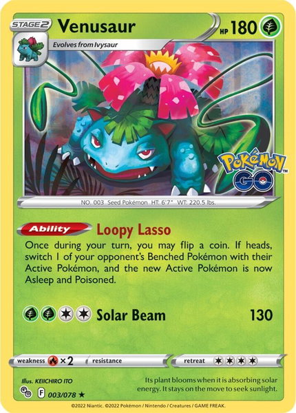 Venusaur trading card from Pokemon GO Venusaur - Pokemon GO Pokémon trading card