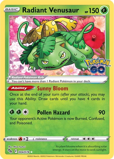 Radiant Venusaur trading card from Pokemon GO Radiant Venusaur - Pokemon GO Pokémon trading card